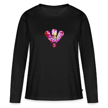 Trois points d'exclamation violet - T-shirt manches longues Premium bio Femme - noir - Devant - Julia (174cm)