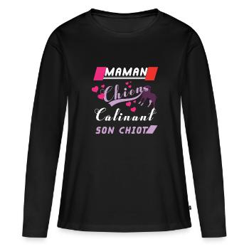 Maman chien câlinant un chiot - T-shirt manches longues Premium bio Femme - noir - Devant - Julia (174cm)