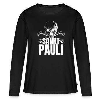 St Pauli. Éventail St pauli Éventail Paulianer Hamburger - T-shirt manches longues Premium bio Femme - noir - Devant - Julia (174cm)