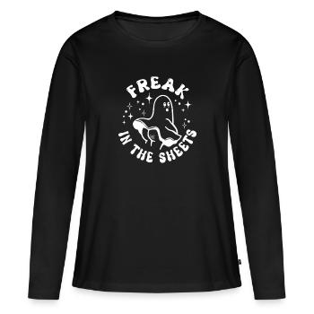 Freak dans les draps fantôme avec des étoiles, drôle - T-shirt manches longues Premium bio Femme - noir - Devant - Julia (174cm)