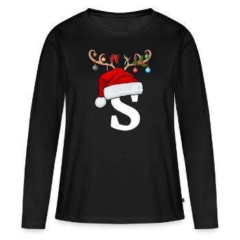 Lettre S bonnet de Noël - T-shirt manches longues Premium bio Femme - noir - Devant - Julia (174cm)