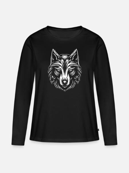 Wolf - Frauen Premium Bio Langarmshirt - Schwarz