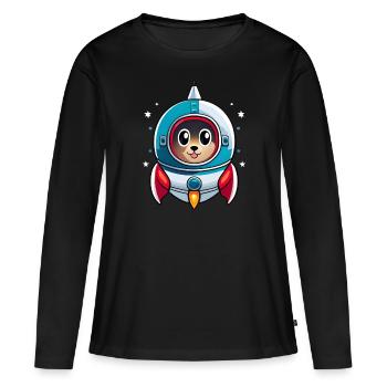 Cat in a rocket - Women's Premium Organic Long Sleeve Shirt - black - Front - Julia (174cm)