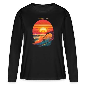 retro sunset and waves - T-shirt manches longues Premium bio Femme - noir - Devant - Julia (174cm)