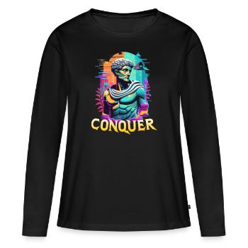 Conquer - Mythologie grecque épique - Hard Work Fitness - T-shirt manches longues Premium bio Femme - noir - Devant - Julia (174cm)