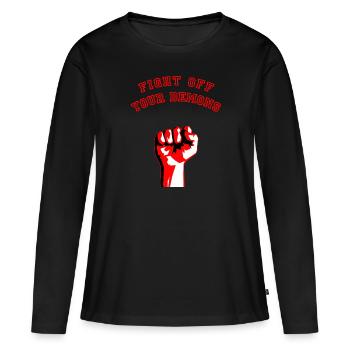 FIGHT OFF YOUR DEMONS - Kämpferische Faust - Frauen Premium Bio Langarmshirt - Schwarz - Vorne - Julia (174cm)