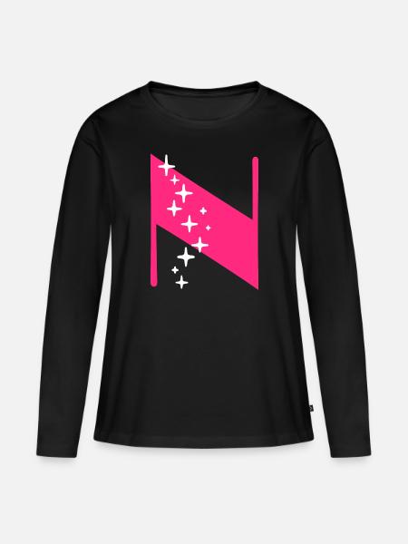 Letter N Glitter - Vrouwen Premium Bio shirt met lange mouwen - zwart