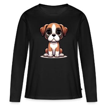 Illustration numérique d’un chien Boxer mignon - T-shirt manches longues Premium bio Femme - noir - Devant - Julia (174cm)