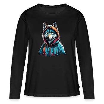Coolest Wolf in Town - Frauen Premium Bio Langarmshirt - Schwarz - Vorne - Julia (174cm)