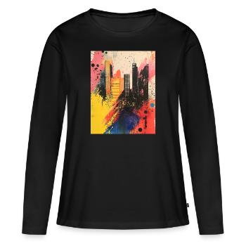 Abstrakte Graffiti Stadt - Streetart - Großstadt - Frauen Premium Bio Langarmshirt - Schwarz - Vorne - Julia (174cm)
