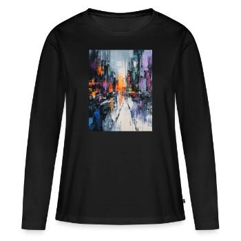 Abstrait ville colorée sous la pluie - T-shirt manches longues Premium bio Femme - noir - Devant - Julia (174cm)