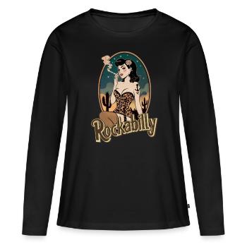 Rockabilly Diva Vintage Retro Old School 50s 60s - Frauen Premium Bio Langarmshirt - Schwarz - Vorne - Julia (174cm)
