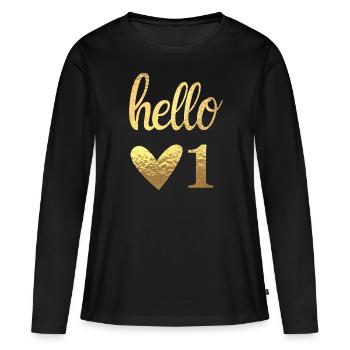 Hello 1 - T-shirt manches longues Premium bio Femme - noir - Devant - Julia (174cm)