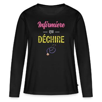 Infirmiere Qui dechire - T-shirt manches longues Premium bio Femme - noir - Devant - Julia (174cm)