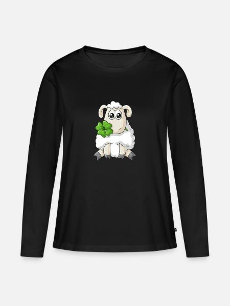 Glücks Comic Schaf - Frauen Premium Bio Langarmshirt - Schwarz