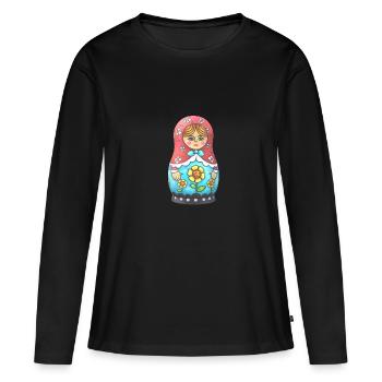 Babushka matryoshka - T-shirt manches longues Premium bio Femme - noir - Devant - Julia (174cm)