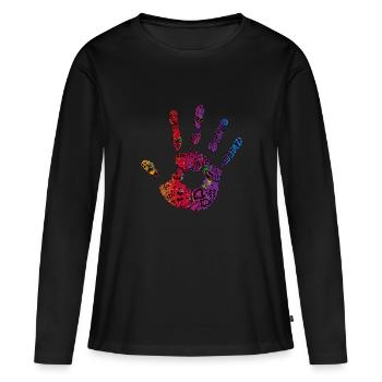 Ornements de cadeaux colorés main empreinte de main cool - T-shirt manches longues Premium bio Femme - noir - Devant - Julia (174cm)