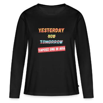Yapcez bi ara Komik Türkisch - Frauen Premium Bio Langarmshirt - Schwarz - Vorne - Julia (174cm)