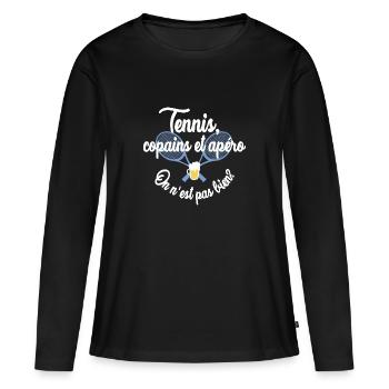 Tennis, copains et apéro - T-shirt manches longues Premium bio Femme - noir - Devant - Julia (174cm)