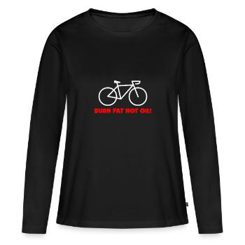 BURN FAT NOT OIL ! - T-shirt manches longues Premium bio Femme - noir - Devant - Julia (174cm)
