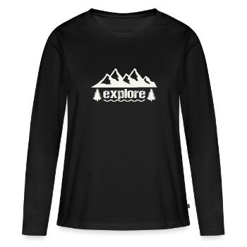 explore - Frauen Premium Bio Langarmshirt - Schwarz - Vorne - Julia (174cm)