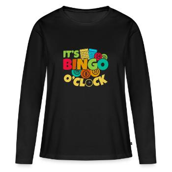 Jeu de bingo C’est O ́Clock Bingo - T-shirt manches longues Premium bio Femme - noir - Devant - Julia (174cm)