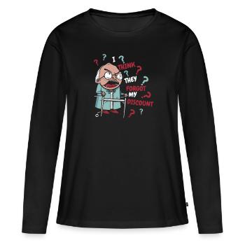 Pension de retraité drôle N’oubliez pas ma réduction - T-shirt manches longues Premium bio Femme - noir - Devant - Julia (174cm)