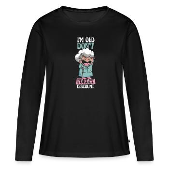 Pension de retraité N’oubliez pas ma réduction - T-shirt manches longues Premium bio Femme - noir - Devant - Julia (174cm)