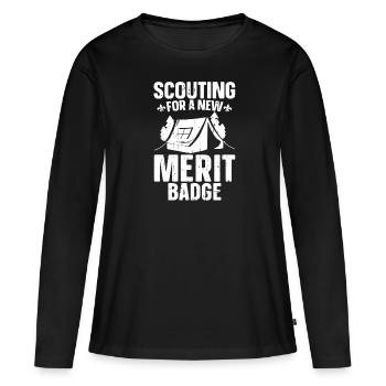 Insigne d’honneur scout - T-shirt manches longues Premium bio Femme - noir - Devant - Julia (174cm)
