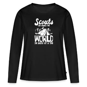 Insigne scout - T-shirt manches longues Premium bio Femme - noir - Devant - Julia (174cm)