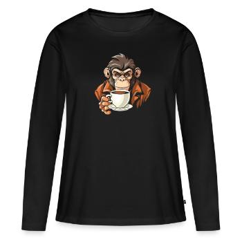 Café de singe - T-shirt manches longues Premium bio Femme - noir - Devant - Julia (174cm)