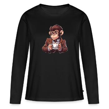 Café de singe - T-shirt manches longues Premium bio Femme - noir - Devant - Julia (174cm)