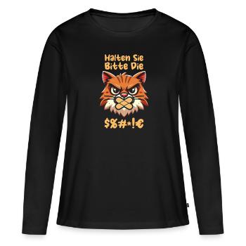 Cat Please keep your mouth shut - Women's Premium Organic Long Sleeve Shirt - black - Front - Julia (174cm)