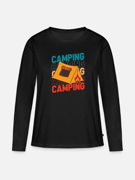 Zelt Camping Campen - Frauen Premium Bio Langarmshirt - Schwarz