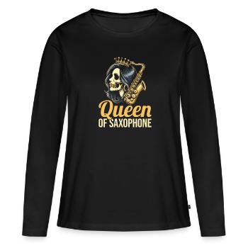 Saxophone Saxophone Crâne Reine Du Saxophone - T-shirt manches longues Premium bio Femme - noir - Devant - Julia (174cm)
