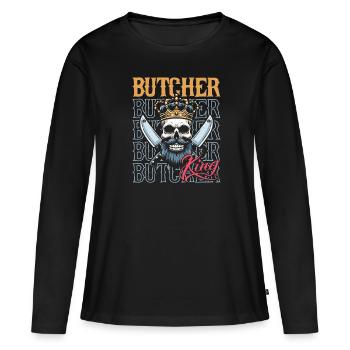 Boucher, boucher, boucher, crâne - T-shirt manches longues Premium bio Femme - noir - Devant - Julia (174cm)
