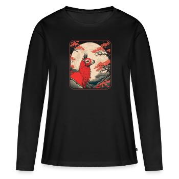 Lama Lama Japon Cerisier Fleur Lune - T-shirt manches longues Premium bio Femme - noir - Devant - Julia (174cm)