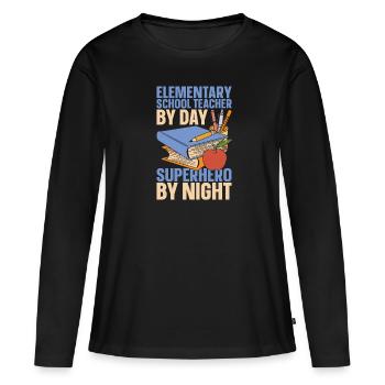 Professeur d’école primaire - T-shirt manches longues Premium bio Femme - noir - Devant - Julia (174cm)