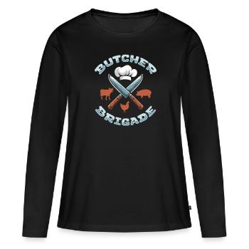 Boucherie Boucherie Boucherie Équipe Boucher - T-shirt manches longues Premium bio Femme - noir - Devant - Julia (174cm)