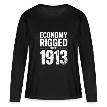 L’économie est truquée depuis 1913 – Critique anti-cash fed - T-shirt manches longues Premium bio Femme - noir - Devant - Julia (174cm)