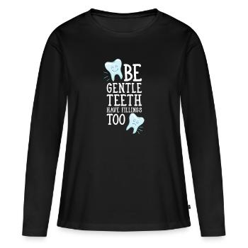 Dents jeu de mots Remplissage des dents Drôles - T-shirt manches longues Premium bio Femme - noir - Devant - Julia (174cm)