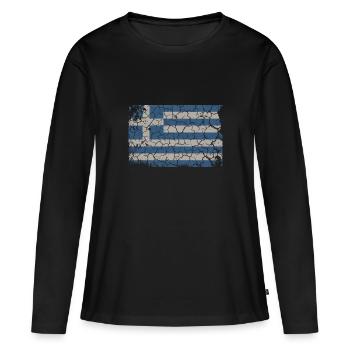 Grèce Pavillon Vintage Used Look Crète Hellas - T-shirt manches longues Premium bio Femme - noir - Devant - Julia (174cm)