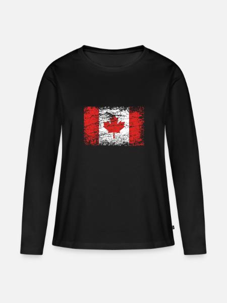 Kanada Flagge Alt Used Look Vintage - Frauen Premium Bio Langarmshirt - Schwarz