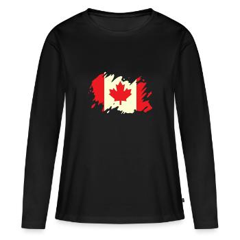 Kanada Flagge Ahorn Ahornblatt Maple Leaf Urlaub - Frauen Premium Bio Langarmshirt - Schwarz - Vorne - Julia (174cm)