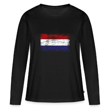 Pays-Bas Pavillon Used Look Amsterdam Vintage - T-shirt manches longues Premium bio Femme - noir - Devant - Julia (174cm)