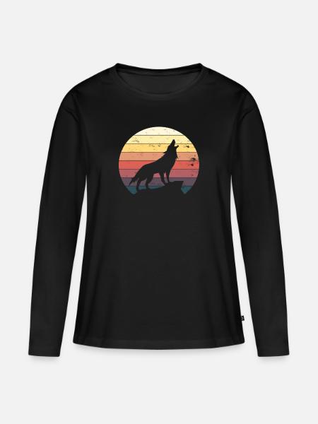 Heulender Wolf auf Berg Geschenk - Frauen Premium Bio Langarmshirt - Schwarz