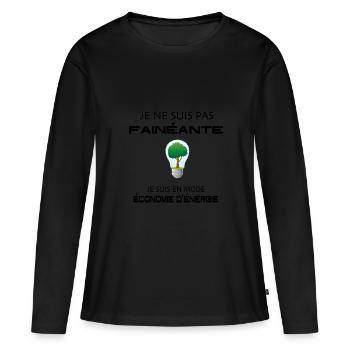 Pas fainéante mais en mode économie d'énergie - T-shirt manches longues Premium bio Femme - noir - Devant - Julia (174cm)