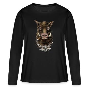 Cooler Eber - Frauen Premium Bio Langarmshirt - Schwarz - Vorne - Julia (174cm)