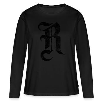 Tshirt alphabet initial R - T-shirt manches longues Premium bio Femme - noir - Devant - Julia (174cm)