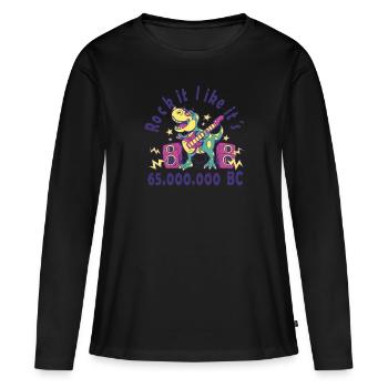 Dinosaure Guitariste Musicien Enfants Inscription - T-shirt manches longues Premium bio Femme - noir - Devant - Julia (174cm)
